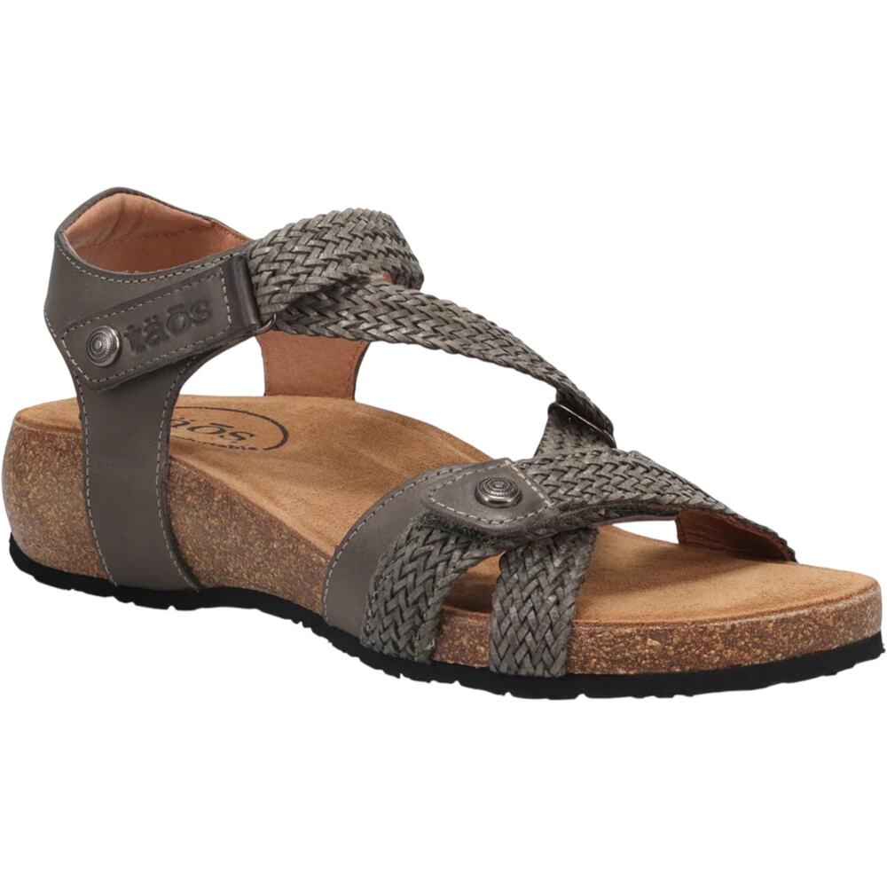 Taos Trulie Sandals Leather Cork Hook Loop Arch Suppport Lightweight Gray 6/6.5